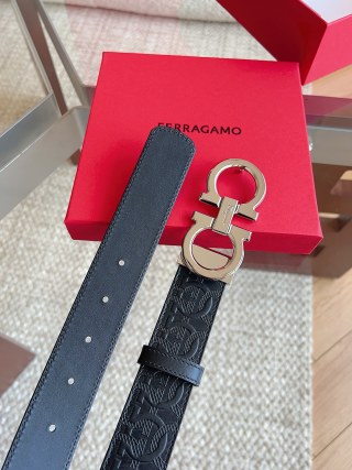 Ferragamo Black Leather Belt with Gancini Buckle view 6