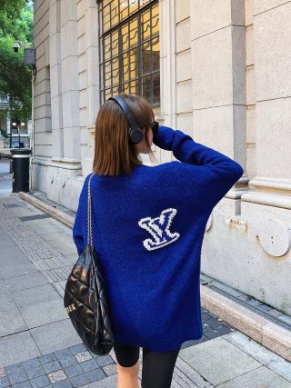 Louis Vuitton LV Logo Blue Wool Cardigan view 1