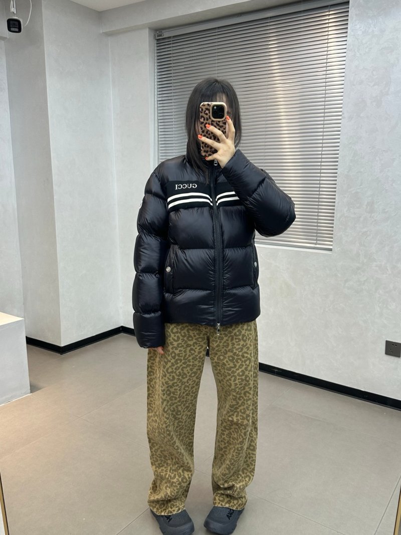 Gucci Black Puffer Down Jacket with Web Stripe