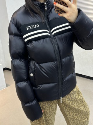 Gucci Black Puffer Down Jacket with Web Stripe view 2