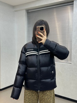 Gucci Black Puffer Down Jacket with Web Stripe view 3
