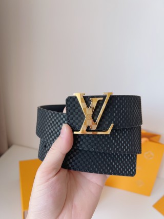 Louis Vuitton Damier Pattern Belt with Gold LV Buckle Black view 1