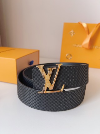 Louis Vuitton Damier Pattern Belt with Gold LV Buckle Black view 2