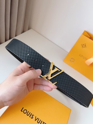 Louis Vuitton Damier Pattern Belt with Gold LV Buckle Black view 3