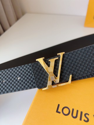 Louis Vuitton Damier Pattern Belt with Gold LV Buckle Black view 4