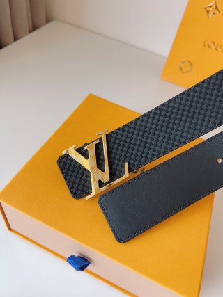 Louis Vuitton Damier Pattern Belt with Gold LV Buckle Black view 6