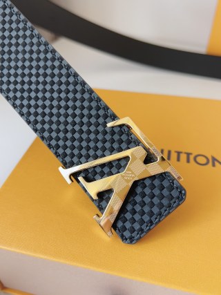 Louis Vuitton Damier Pattern Belt with Gold LV Buckle Black view 7