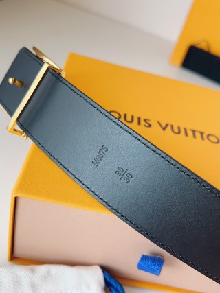 Louis Vuitton Damier Pattern Belt with Gold LV Buckle Black view 8