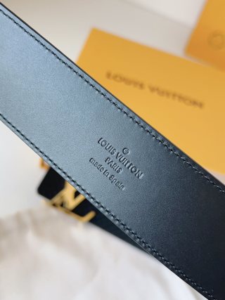 Louis Vuitton Damier Pattern Belt with Gold LV Buckle Black view 9