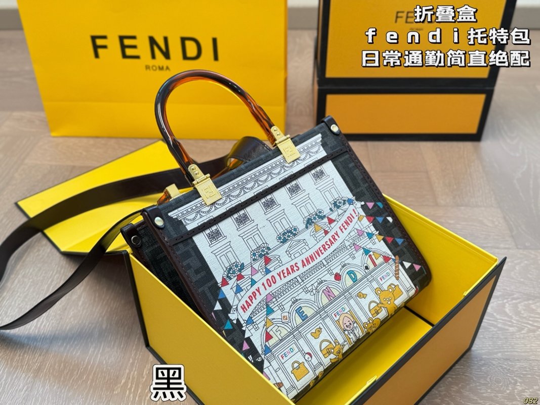 Fendi Peekaboo Tote Bag Black & White Anniversary Print