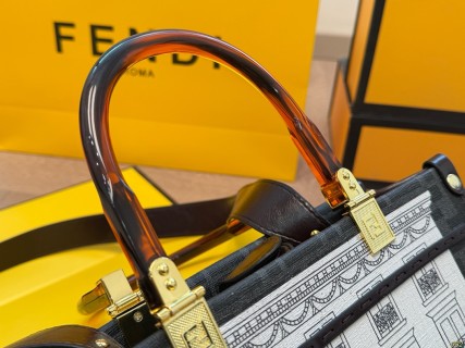 Fendi Peekaboo Tote Bag Black & White Anniversary Print view 3