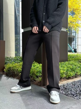 Black Ribbed Wide-Leg Trousers view 1