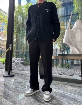 Black Ribbed Wide-Leg Trousers view 3