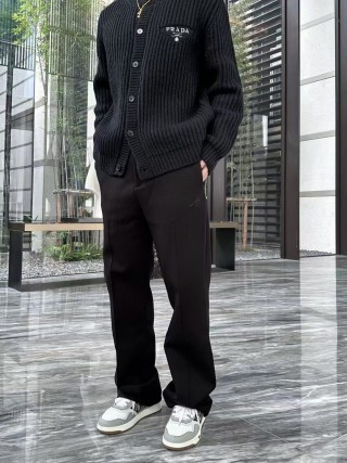 Black Ribbed Wide-Leg Trousers view 5