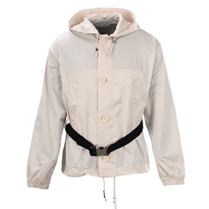 Cream Lightweight Hooded Jacket with Button Front view