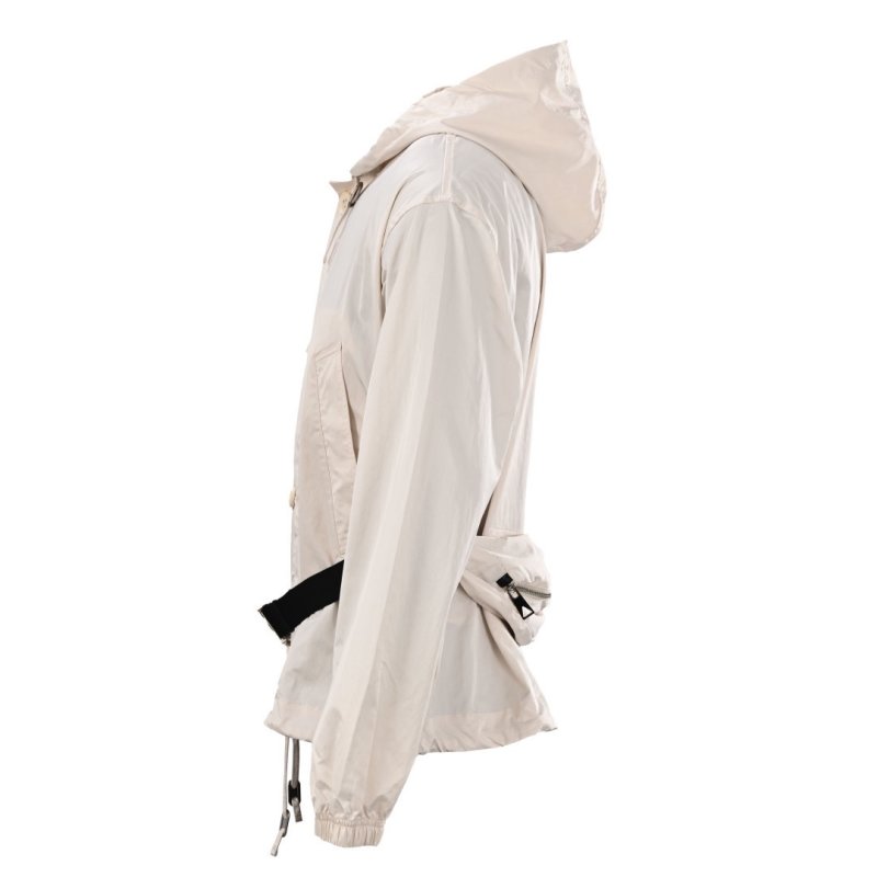 Cream Lightweight Hooded Jacket with Button Front view