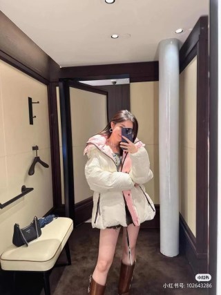 Cream & Pink Puffer Down Jacket with Hood view 3