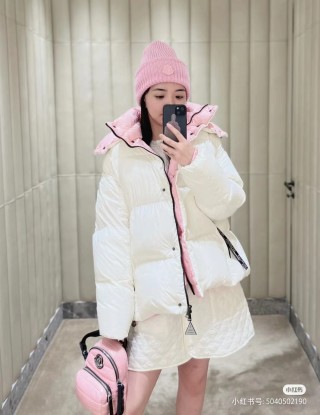 Cream & Pink Puffer Down Jacket with Hood view 5