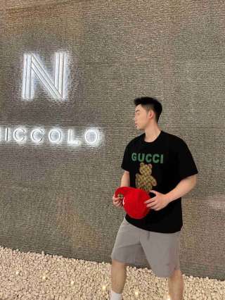 Gucci Black Short Sleeve T-Shirt with GG Motif Print view 5
