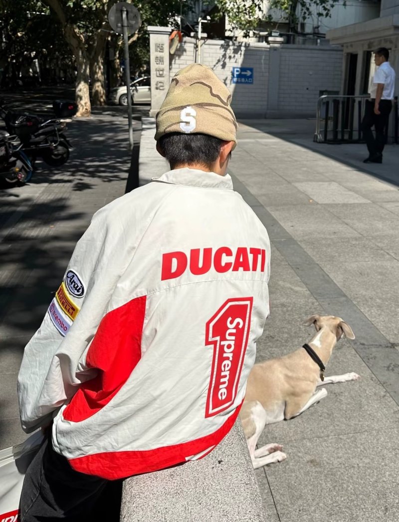 Red & White Colour-Block Windbreaker Jacket view