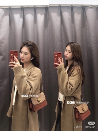 Beige & Cognac Two-Tone Shoulder Bag with Gold Hardware view 4