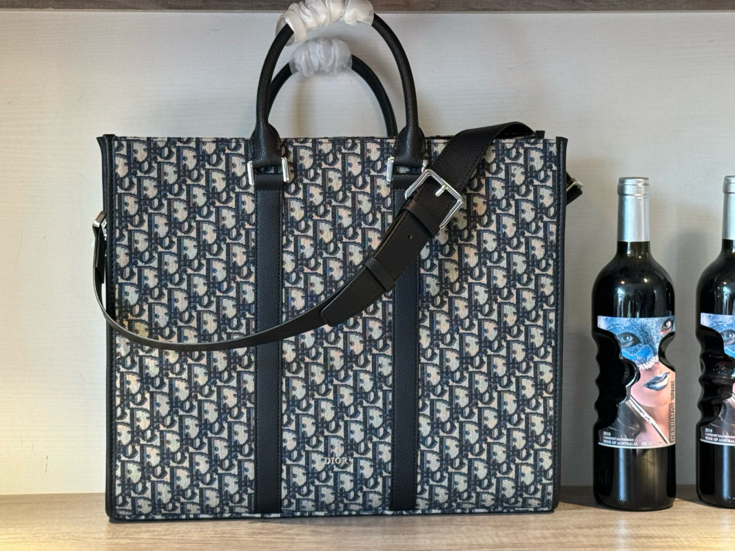 Dior Monogram Canvas Tote Bag Navy Blue
