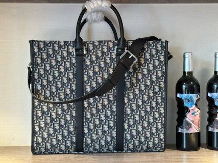 Dior Monogram Canvas Tote Bag Navy Blue view 1