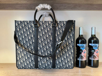 Dior Monogram Canvas Tote Bag Navy Blue view 2
