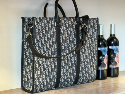 Dior Monogram Canvas Tote Bag Navy Blue view 3