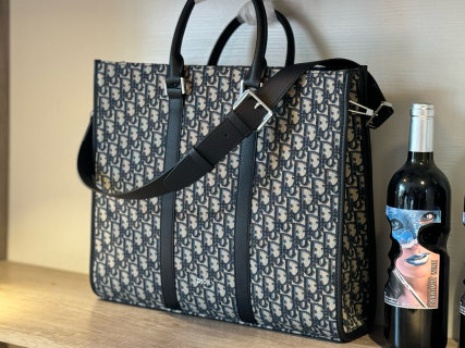 Dior Monogram Canvas Tote Bag Navy Blue view 4
