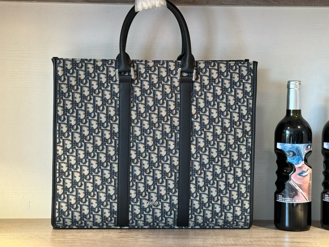 Dior Monogram Canvas Tote Bag Navy Blue view