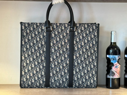 Dior Monogram Canvas Tote Bag Navy Blue view 5
