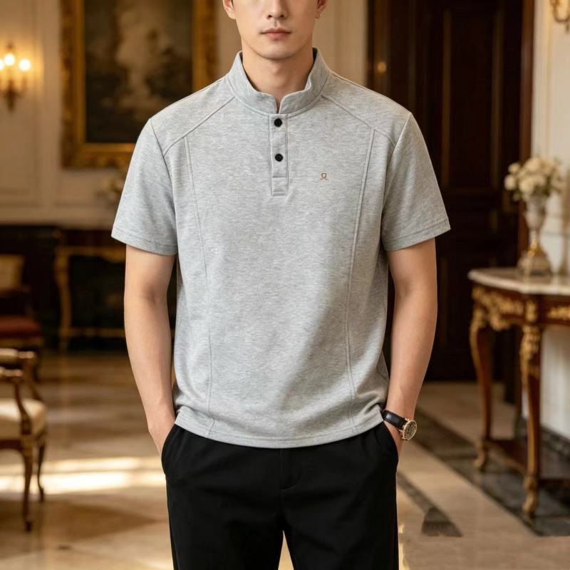 Grey Henley Short Sleeve T-Shirt