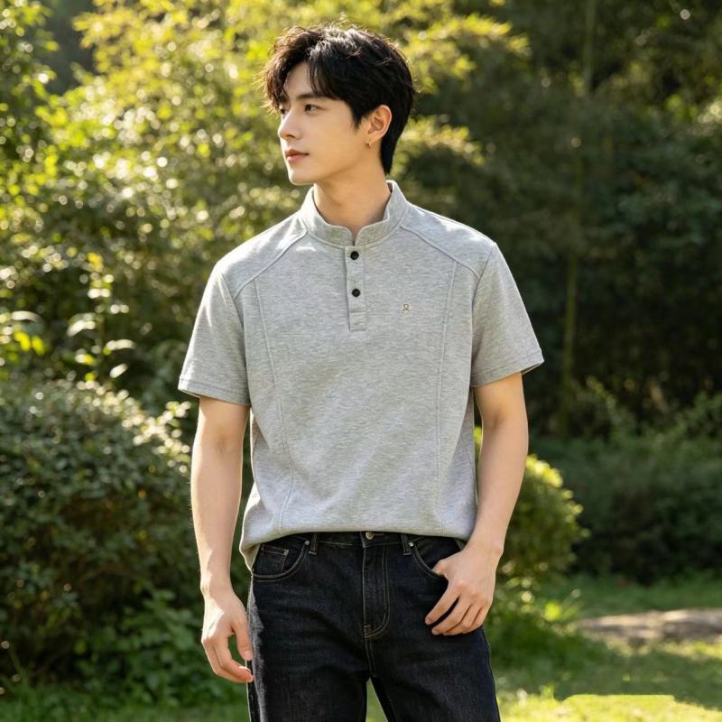 Grey Henley Short Sleeve T-Shirt view
