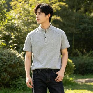 Grey Henley Short Sleeve T-Shirt view 2
