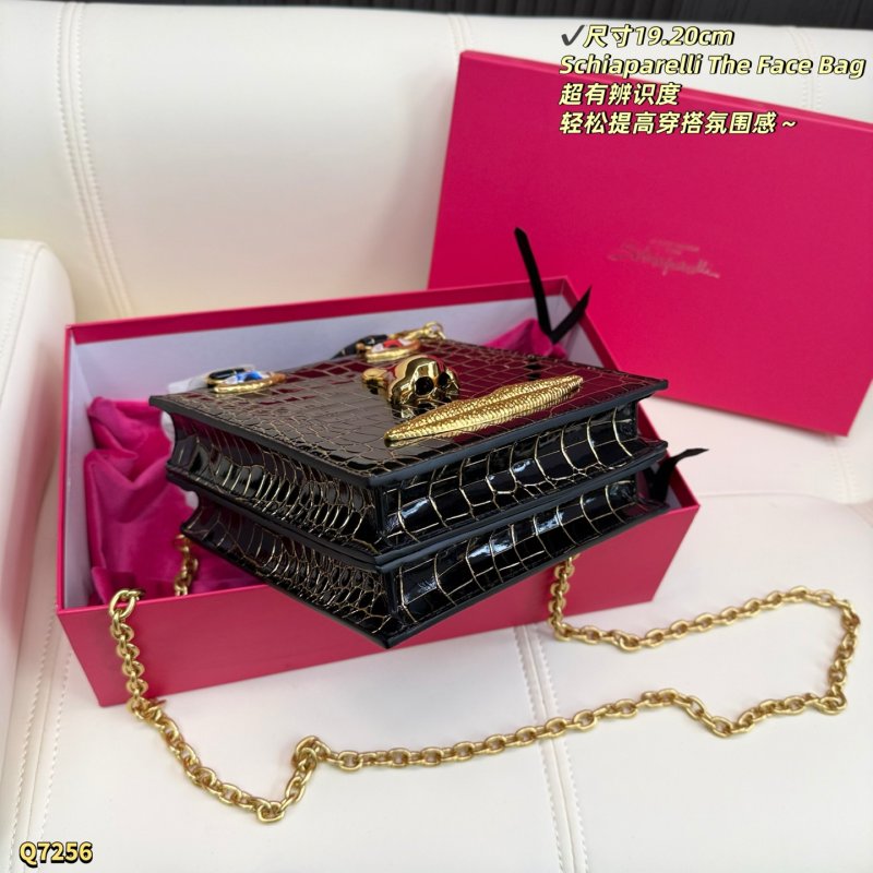 Schiaparelli The Face Bag Black Crocodile Gold Accents view