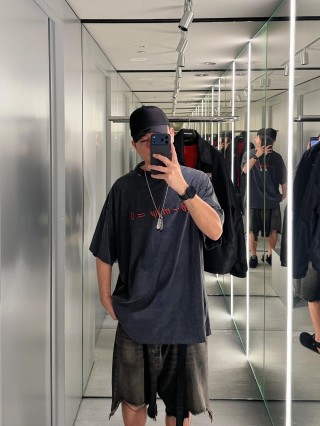 Black Oversized Graphic T-Shirt with Red Text Print view 1