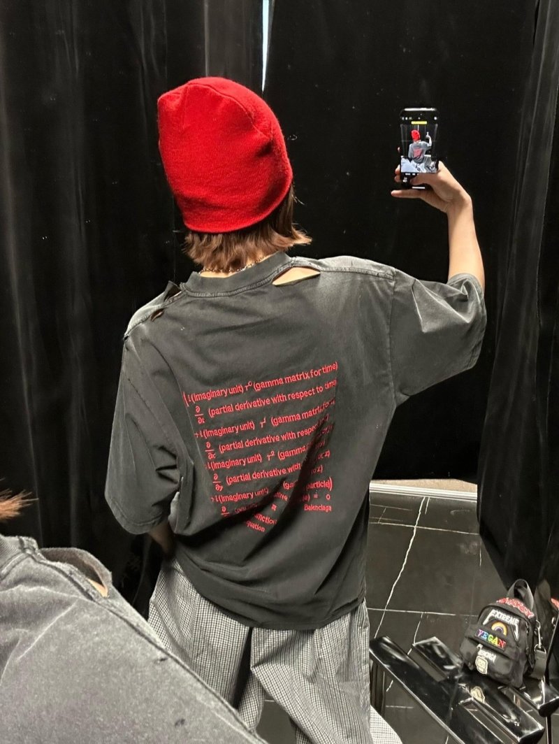 Black Oversized Graphic T-Shirt with Red Text Print view
