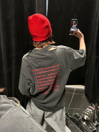 Black Oversized Graphic T-Shirt with Red Text Print view 4