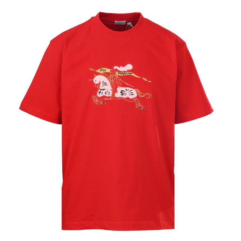 Red Graphic T-Shirt with Embroidered Dragon Design view