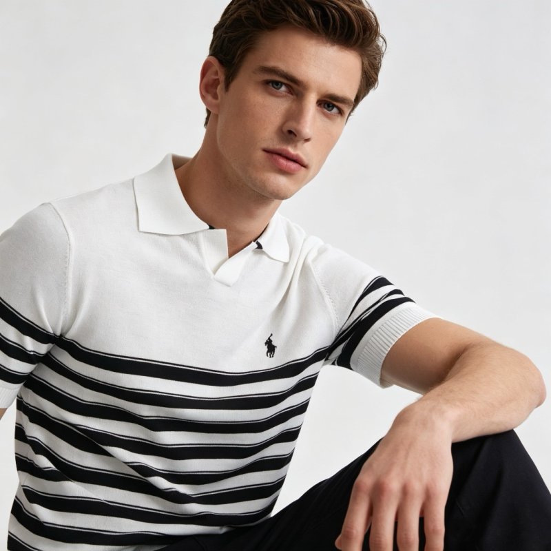Polo Ralph Lauren White & Navy Striped Polo Shirt