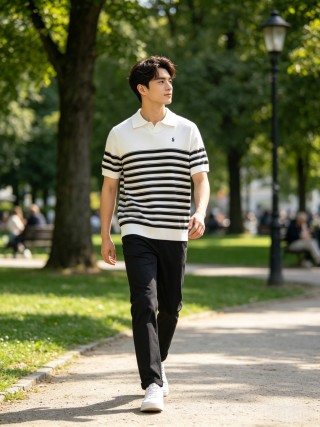 Polo Ralph Lauren White & Navy Striped Polo Shirt view 2