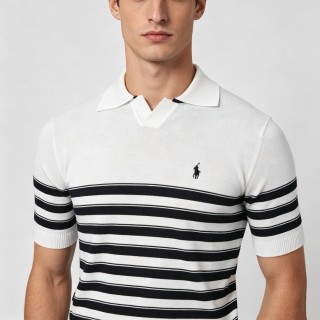 Polo Ralph Lauren White & Navy Striped Polo Shirt view 3