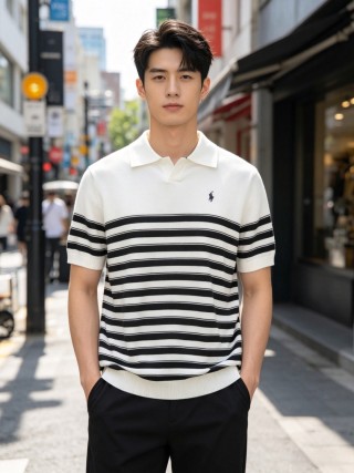 Polo Ralph Lauren White & Navy Striped Polo Shirt view 4