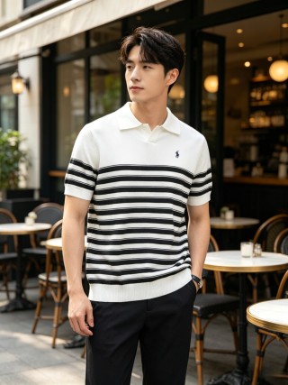 Polo Ralph Lauren White & Navy Striped Polo Shirt view 5