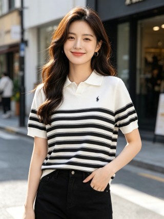Polo Ralph Lauren White & Navy Striped Polo Shirt view 6