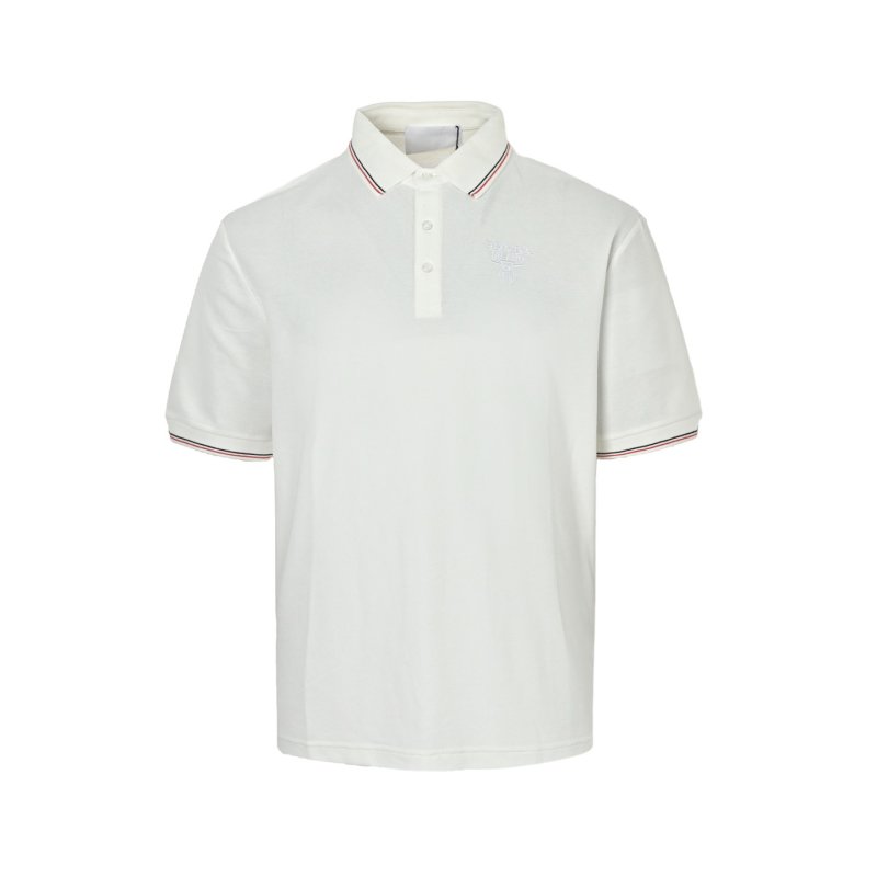 Women's White Polo Shirt with Striped Trim view