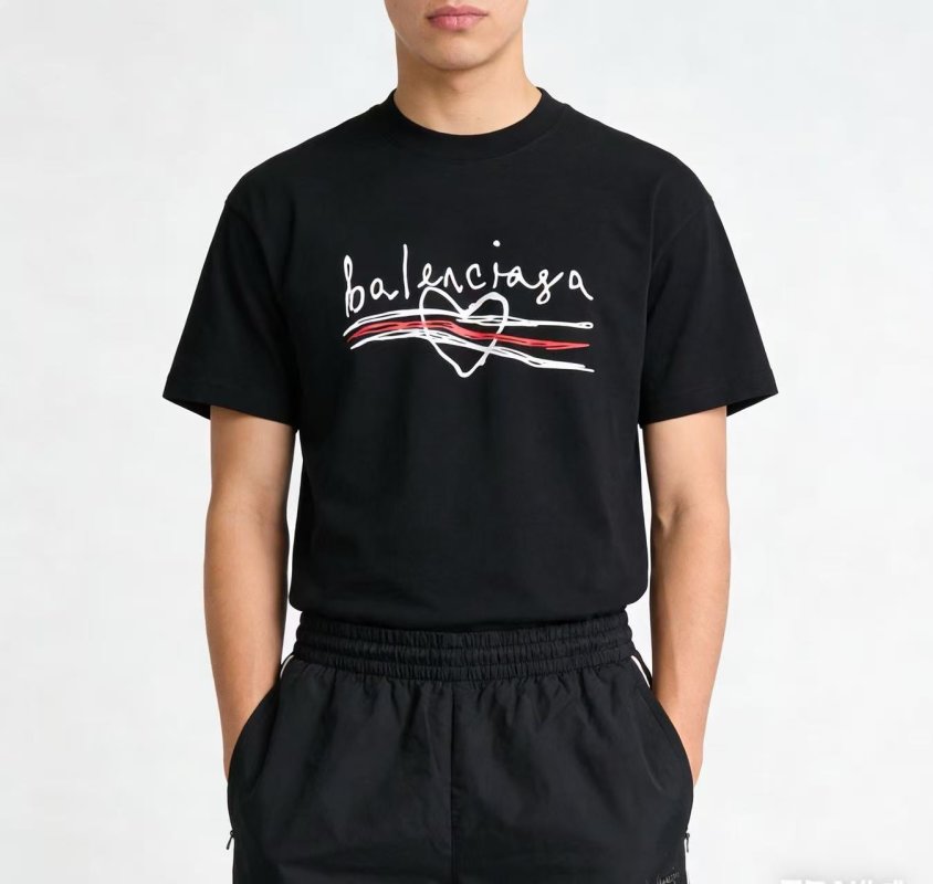 Balenciaga Black Logo T-Shirt with Red Accent