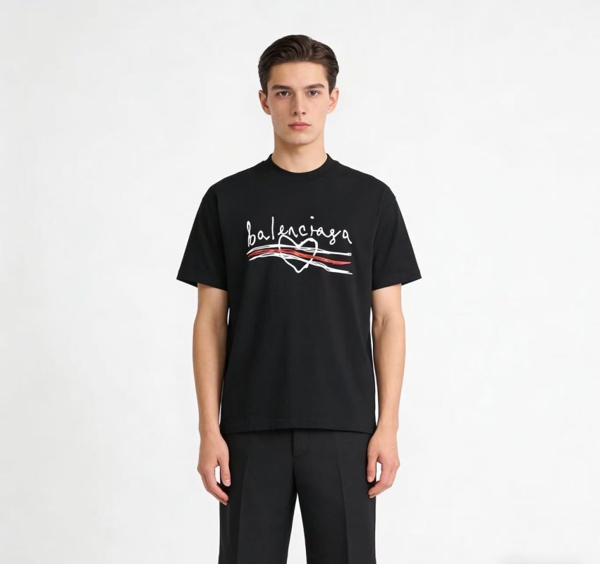 Balenciaga Black Logo T-Shirt with Red Accent view