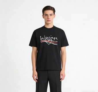 Balenciaga Black Logo T-Shirt with Red Accent view 2